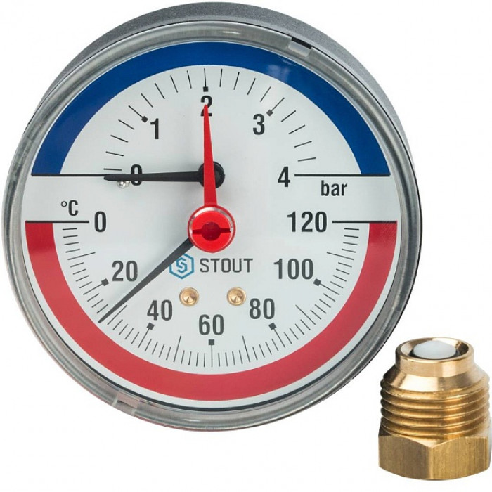 STOUT Термоманометр аксиальный 80 мм 1/2" 4 bar